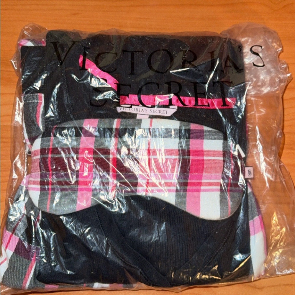 Victoria's Secret Black and Pink Plaid Pajama Set